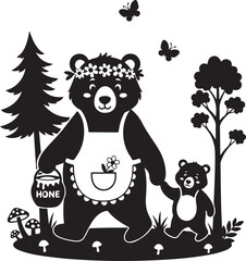 Mother bear silhouette with flower crown and apron, Generative Ai © Artist Sakib