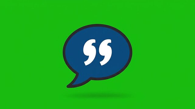 Blue Speech Bubble with Quotation Marks on Green Screen Background.