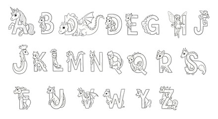 Obraz premium A whimsical vector illustration of the alphabet with dragon designs