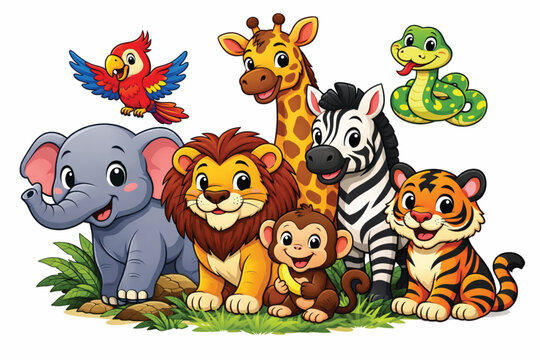 Cute cartoon animal collection vector illustration