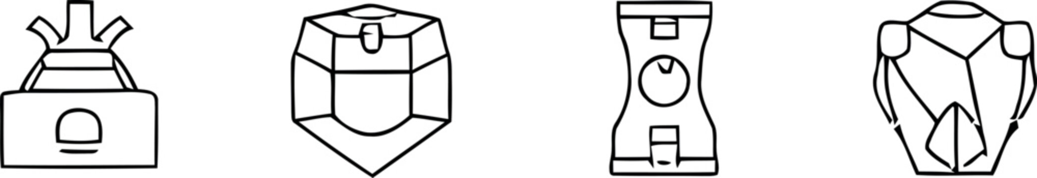 Technical drawing of four different mechanical parts