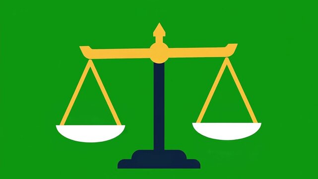 Justice Scales Symbol on Green Background.