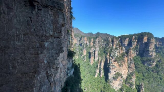 View of Zhangjiajie national forest park from glass elevator