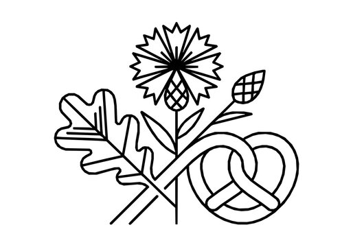 German Cornflower and Oak Leaf Traditional Monoline Background