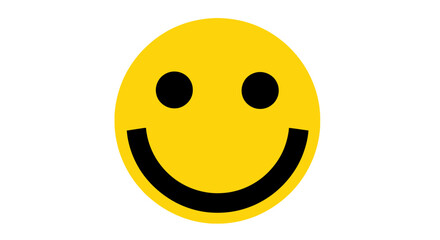 Fototapeta premium A bright yellow smiley face icon with a black smile and eyes on a white background