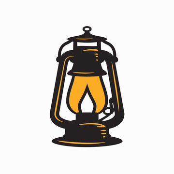 Vintage lantern illustration isolated black and orange design with flame