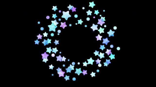 Hand drawn watercolor rotating stars frame with copy space for text