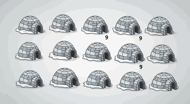 A vector graphic illustration of multiple igloos arranged in rows on a snowy background