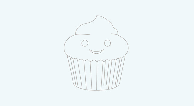 A minimalist vector illustration of a smiling cupcake with a simple design