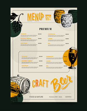 Craft Beer Menu Template, Beer Menu Design, Restaurant Menu, Premium Drinks, Vector Illustration