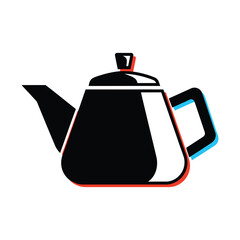 Obraz premium Stylized black teapot with a modern glitch effect and red and blue outlines on a white background.