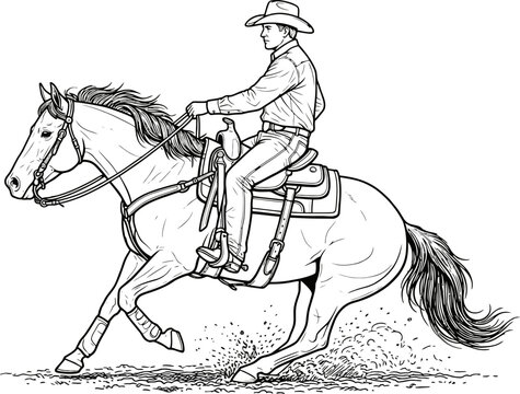 Cowboy performing sliding stop during western reining