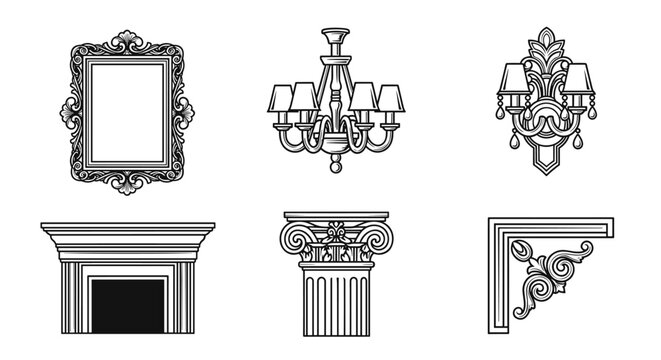 Collection of ornate architectural elements and decorative items in a classic style