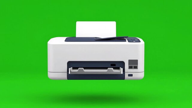 Modern White Printer Levitating Against a Vibrant Green Background.