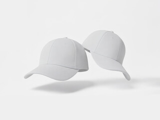 Fototapeta premium Minimalist white baseball caps on a clean white background