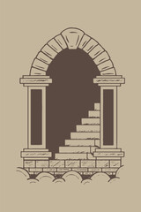 Fototapeta premium Arched Doorway with Stairs Minimal Illustration