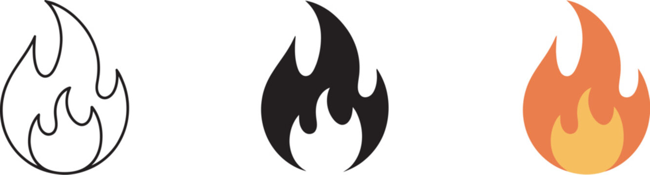 Fire flame symbol, burning fireball icon, energy heat sign, blaze illustration, minimal style design, clean modern vector graphic