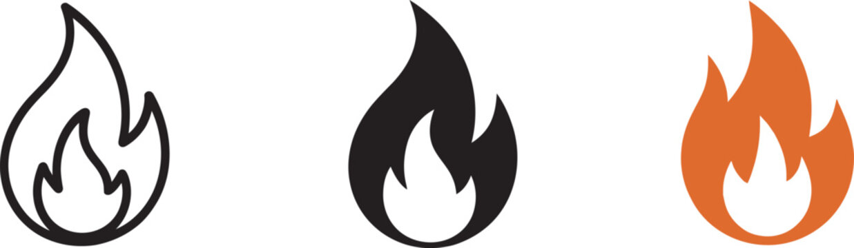 Fire flame icon, burning symbol, fireball energy sign, heat power illustration, abstract blaze design, simple clean vector graphic