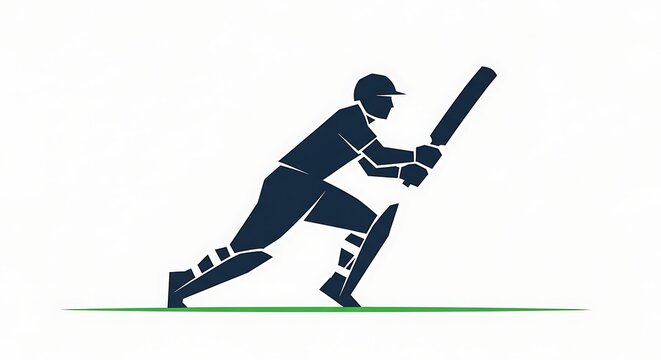 Silhouette of a professional cricket batsman in a batting stance on a cricket pitch
