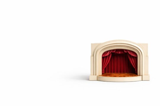 Miniature theater proscenium maquette with layered ivory arches isolated on white background