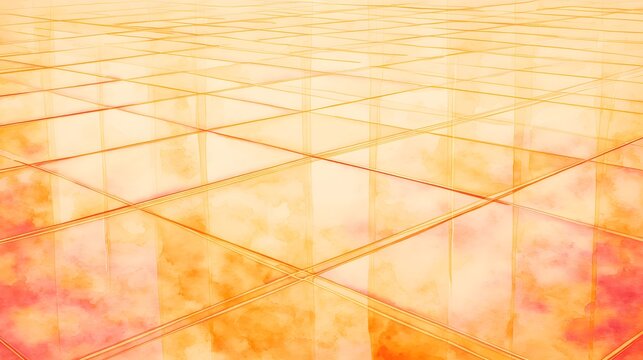 Reflective orange tile floor abstract art evokes warmth serenity modern design patterns subtle light play