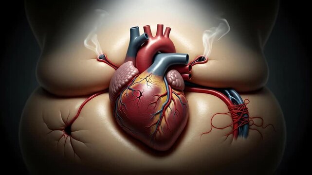 Cardiac system threat: overweight factor, lipid excess, dietary issue, pressure overload, ischemic disorder, rhythm irregularity, organ failure, arterial crisis, chronic damage, vascular complication