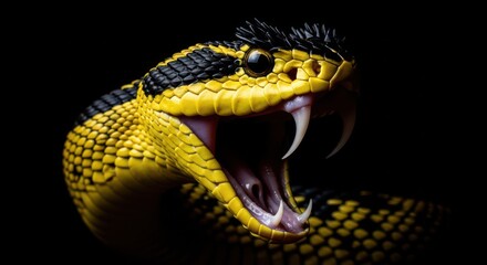 Fototapeta premium Venomous snake with open mouth and fangs