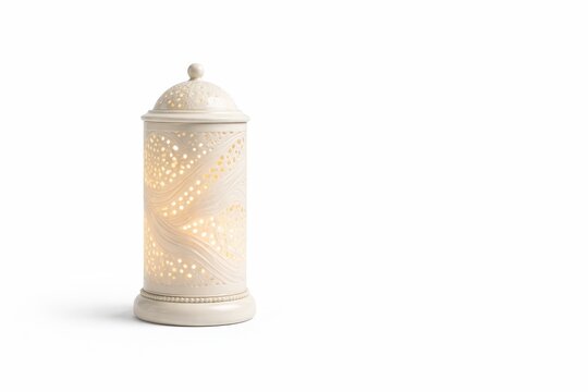 Porcelain lithophane lantern tower with abstract perforated relief isolated on white background