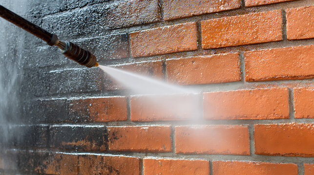 Pressure Washer Clean Brick Wall Removing Dirt Moss Grime Transform Exterior Surface Restoration Household Building Maintenance Cleanliness