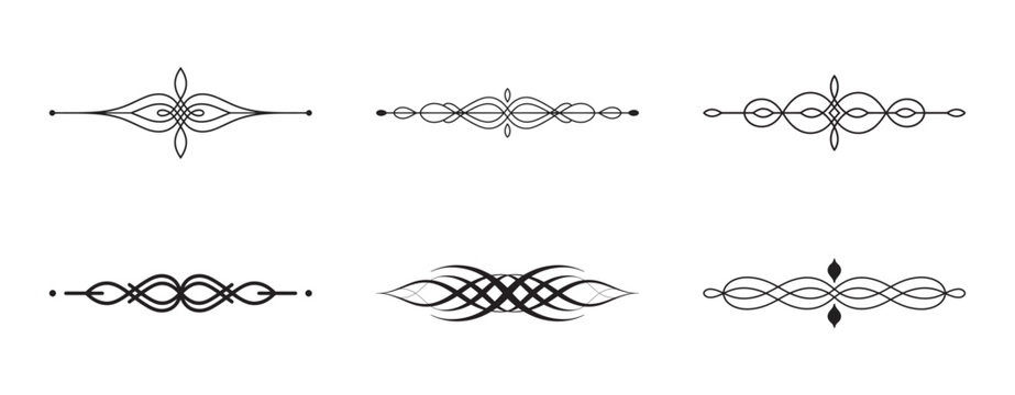Set of black vintage calligraphic borders and dividers design elements