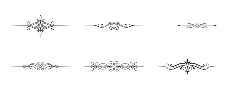 Black decorative filigree headers for minimalist stationery designs