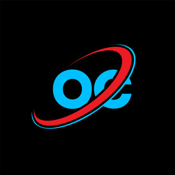 OC O C letter logo design. Initial letter OC linked circle uppercase monogram logo red and blue. OC logo, O C design. oc, o c