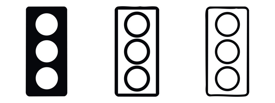 Road traffic signal icons. Stoplight and warning symbols in different styles.