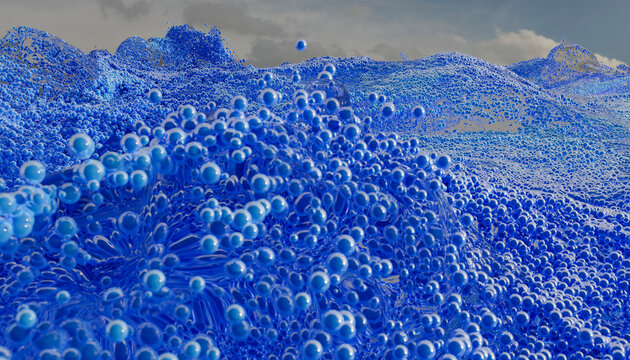 Blue liquid bubbles creating an abstract flowing background