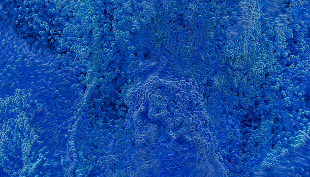 Blue abstract particles moving in organic fluid motion