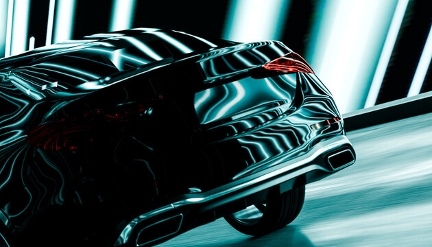 Stylish sports car driving fast with speed and motion