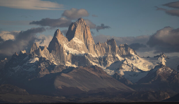 Mount Fitz Roy massif at golden hour, Patagonia Argentina