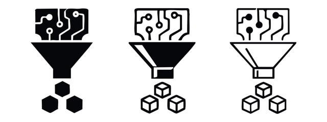 Fototapeta premium Data filtering and processing icon with circuit board and hexagonal output