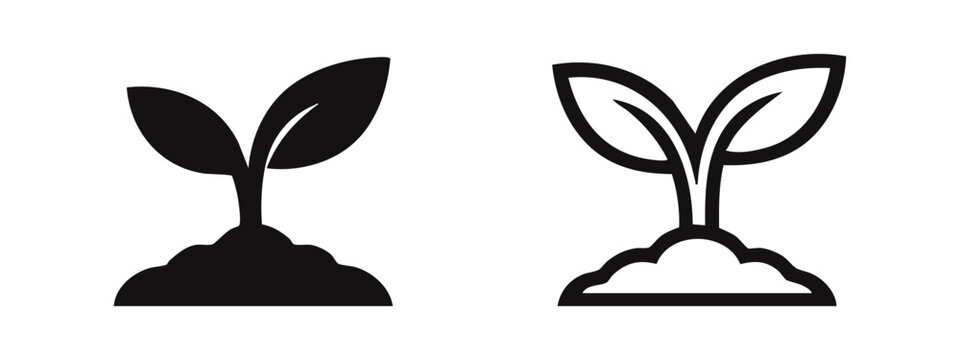 Seedling or sprout growing from soil icon set, symbolizing growth, nature, and new life.