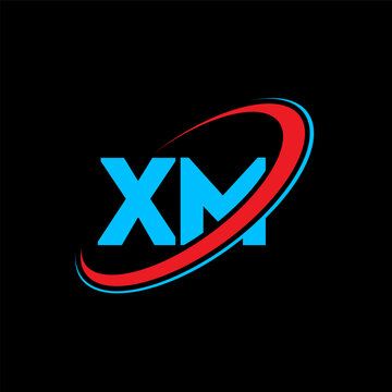XM X M letter logo design. Initial letter XM linked circle uppercase monogram logo red and blue. XM logo, X M design. xm, x m