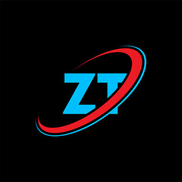 ZT Z T letter logo design. Initial letter ZT linked circle uppercase monogram logo red and blue. ZT logo, Z T design. zt, z t