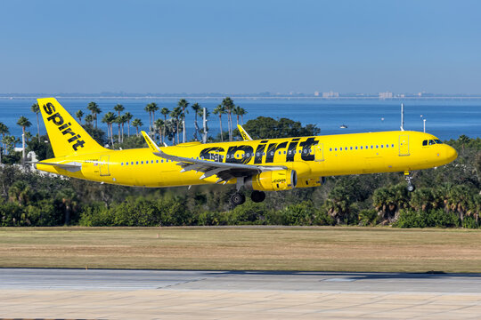 Spirit Airlines Airbus A321 airplane at Tampa airport in the United States