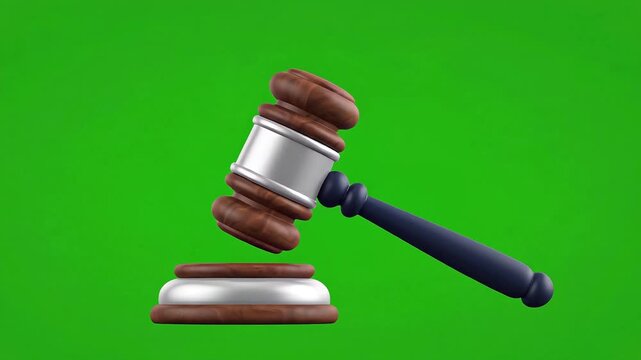 Wooden Gavel on Green Screen Background for Legal Justice Concepts.