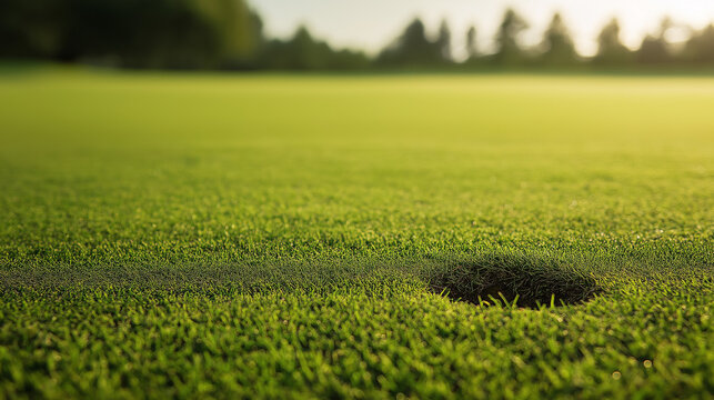 divot. A fresh divot of turf on a green golf fairway with the grass chunk beside it. travel magazines, destination branding, designed for outdoor magazines and nature guides.
