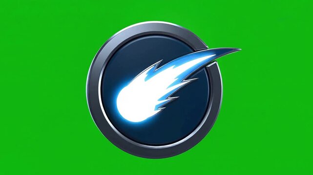 Animated Meteor Comet Icon with Blue Tail on Green Screen Background.