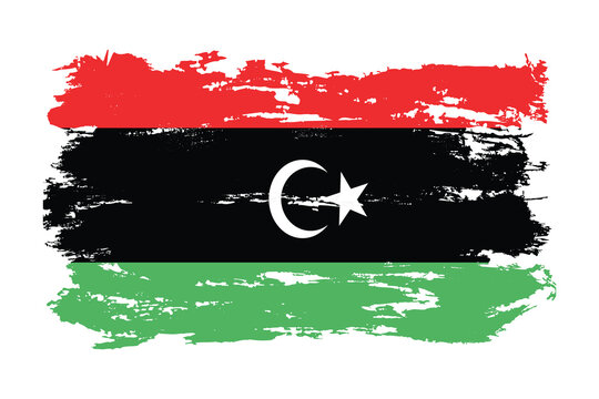 Libya National flag in grunge style with a brushstroke. Abstract concept.
