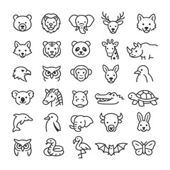 Obraz premium Collection of simple animal icons featuring various wildlife outlines.