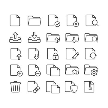 Collection of 25 file and folder line icons for digital organization.