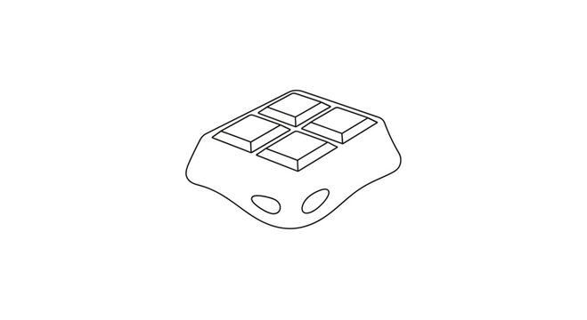 Isometric Outline of a Waffle with Four Squares, Simple Line Art