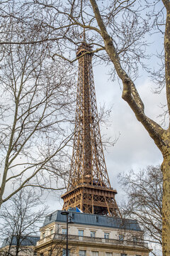 Iconic Paris landmark under overcast sky
